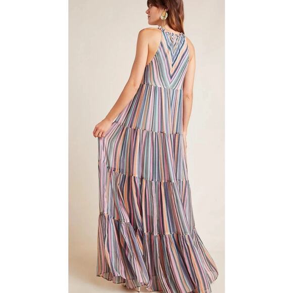 Love The Label Anthropologie Multicolor Striped Maxi Dress M Boho Beaded Tassel - Picture 2 of 10